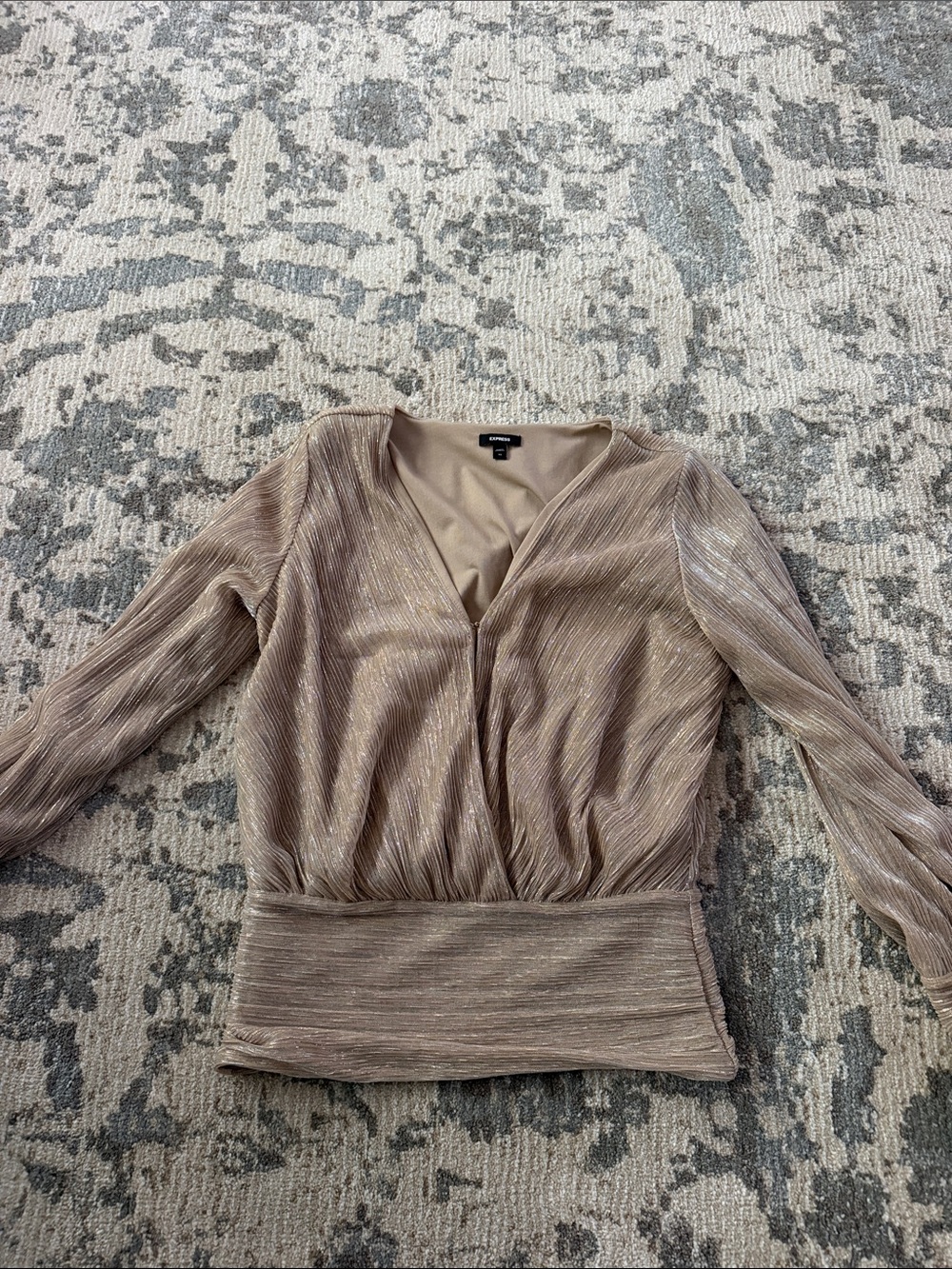 Express Taupe Shimmery V-Neck Long-Sleeve Blouse